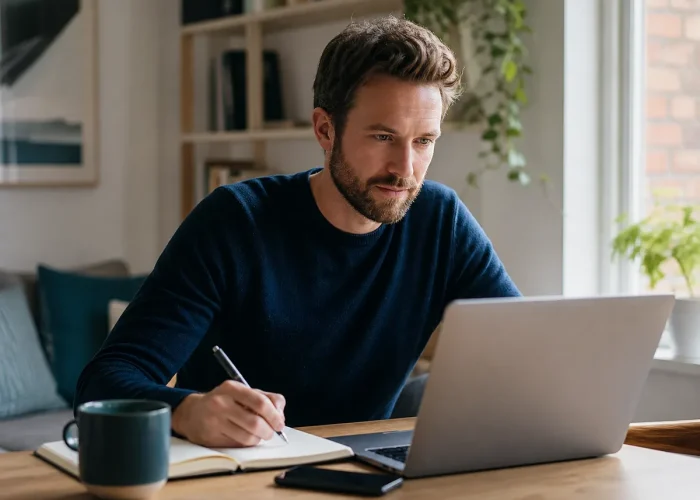Adult completing an online ADHD assessment from home