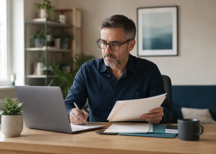 Adult reviewing existing ADHD documents during an online appointment