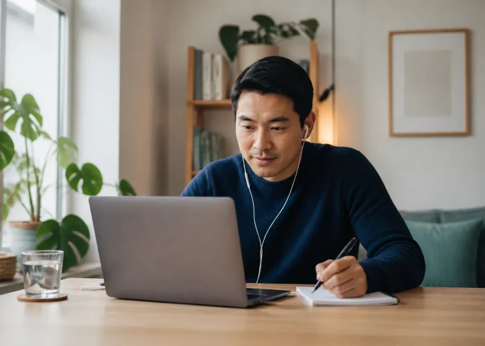 Adult taking part in a structured online ADHD assessment from home