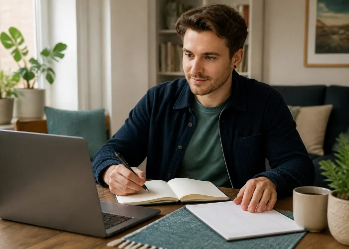Adult working through practical post-diagnosis support strategies during an online session