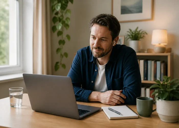 Adult taking part in a calm online autism screening and guidance conversation