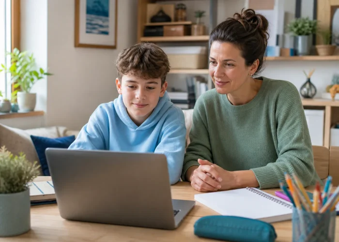 Child and parent taking part in a calm online ADHD assessment conversation