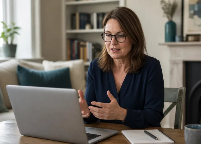 Adult attending an online psychiatric assessment from home